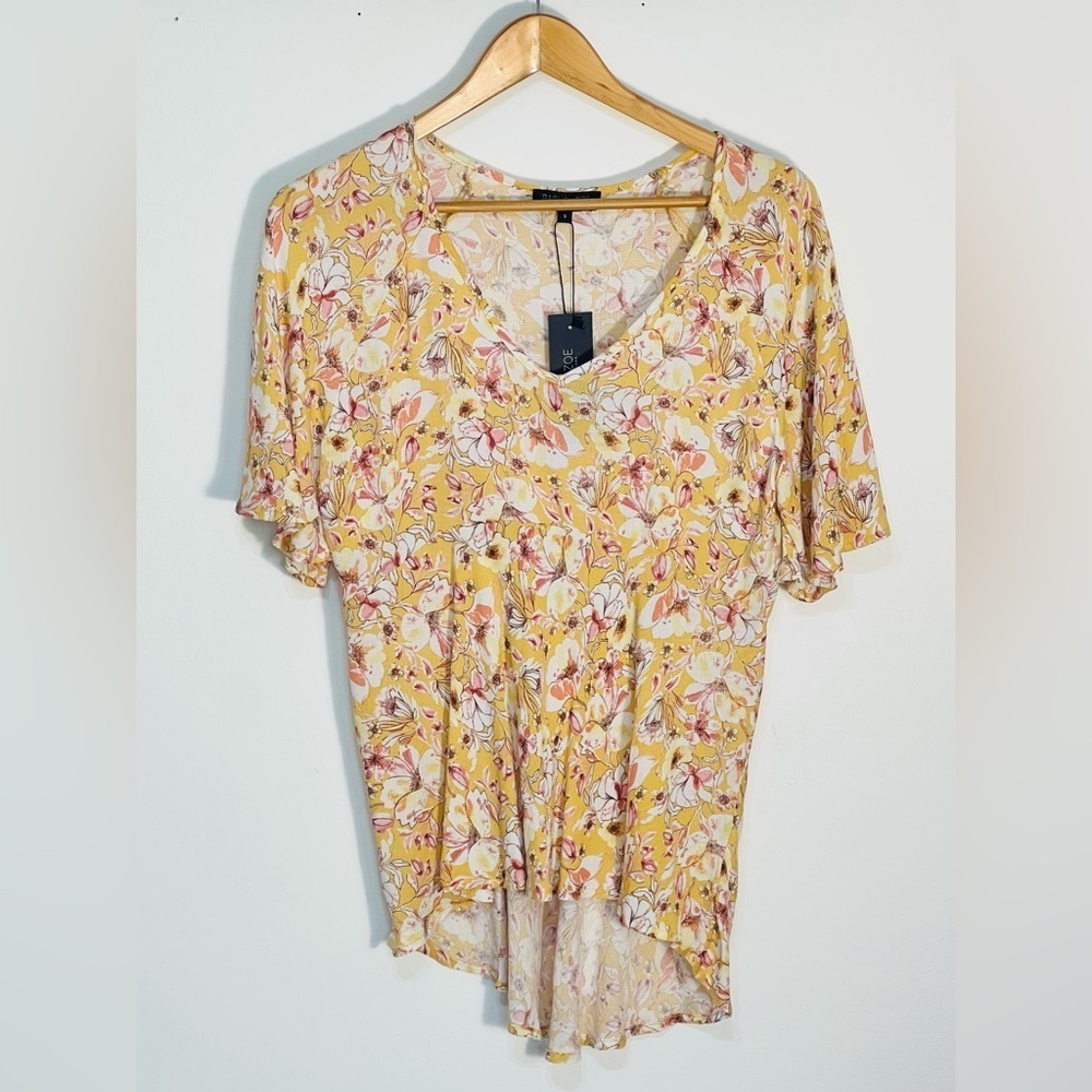 Rachel Zoe Yellow Floral Empire Waist Babydoll Blouse Small Cottagecore NWT